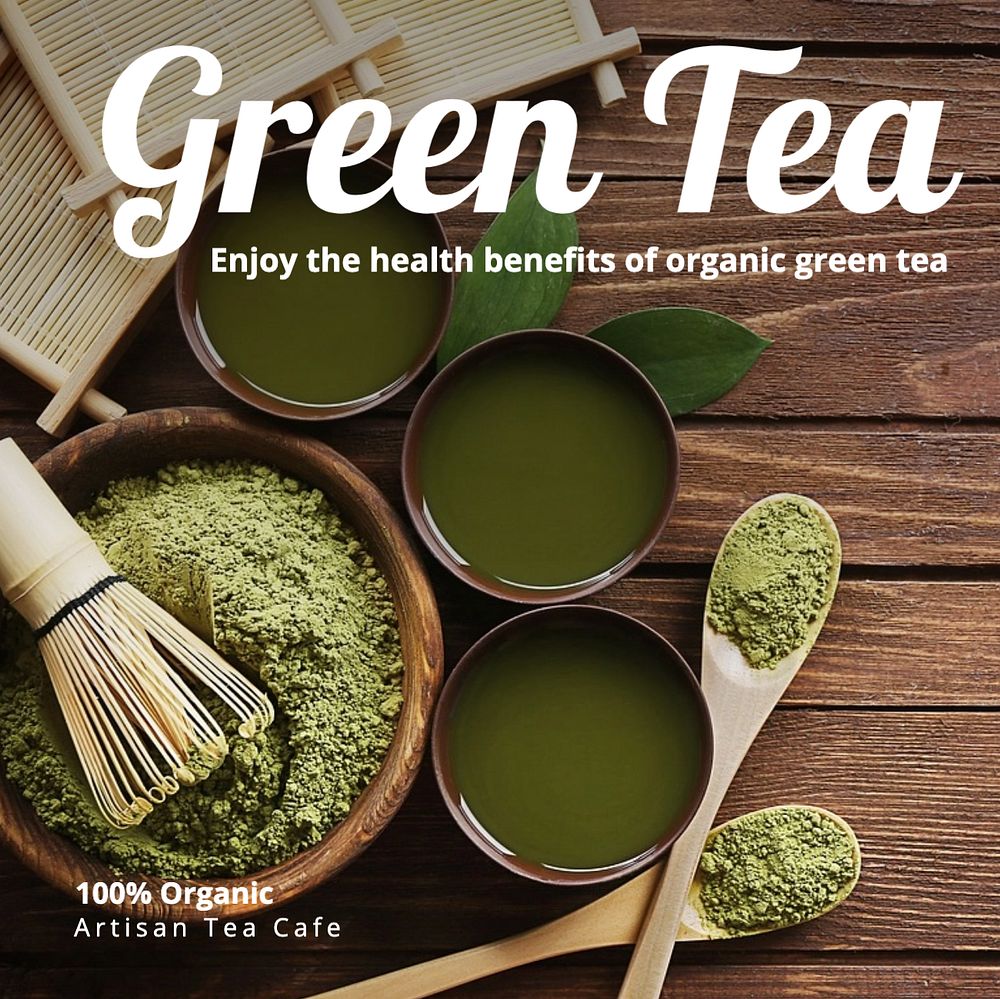 Green tea Instagram post template, editable text