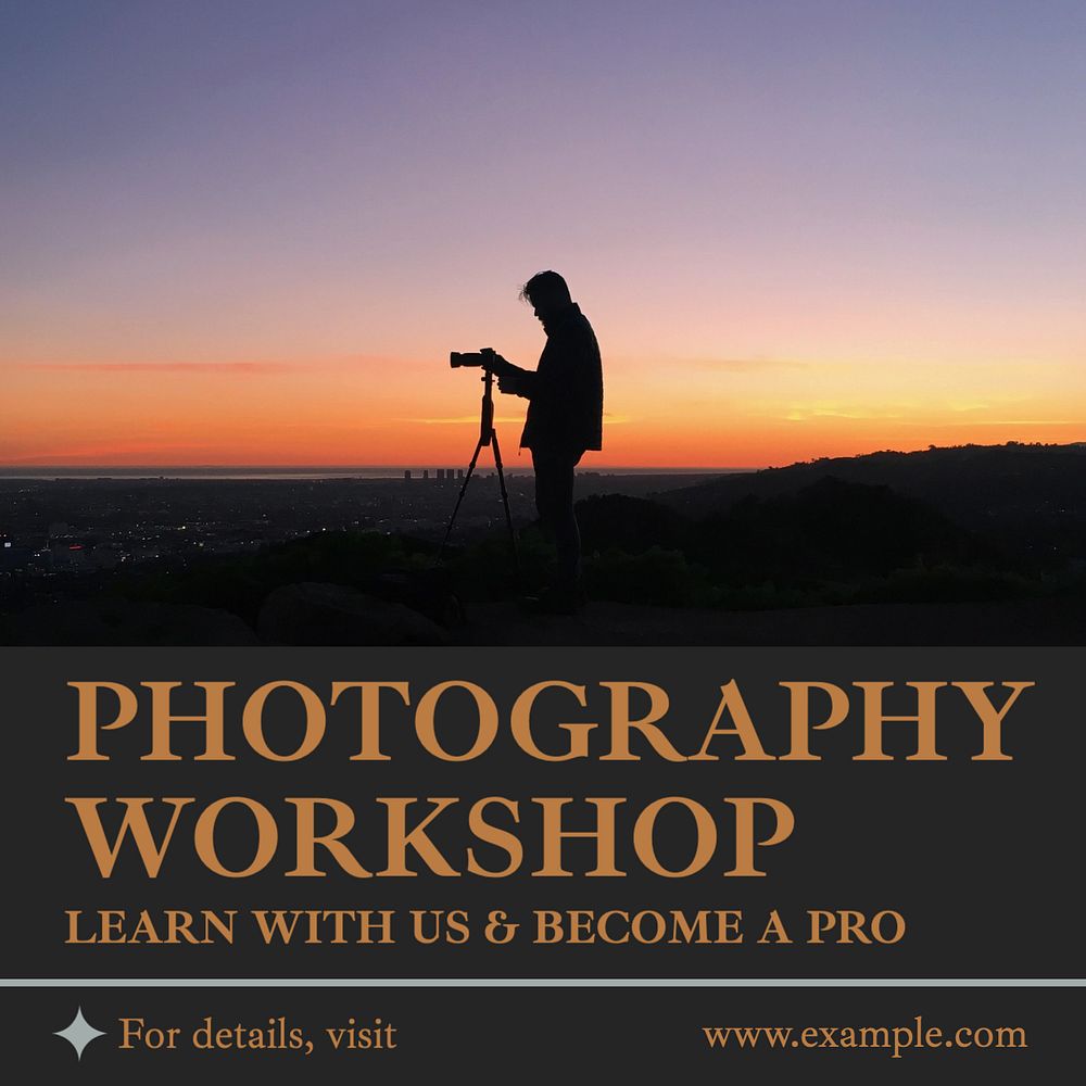 Photography workshop Instagram post template, editable text