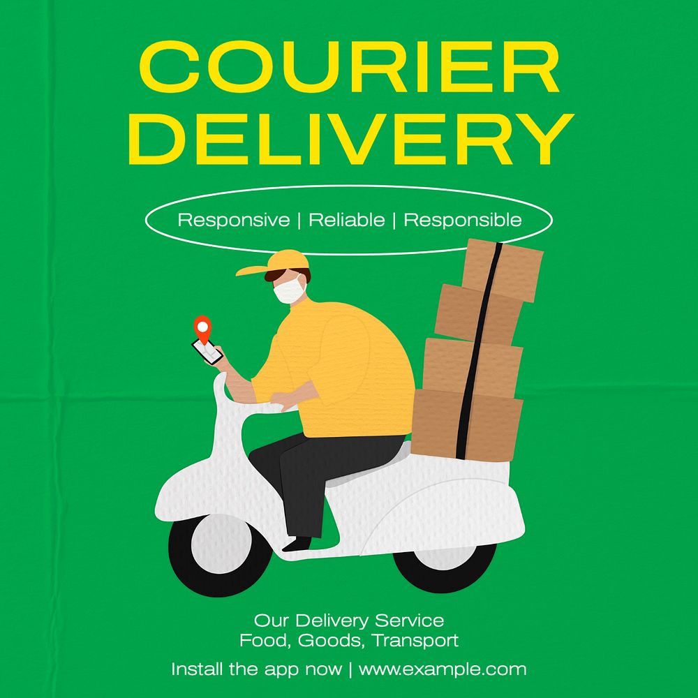 Courier delivery Instagram post template, editable text