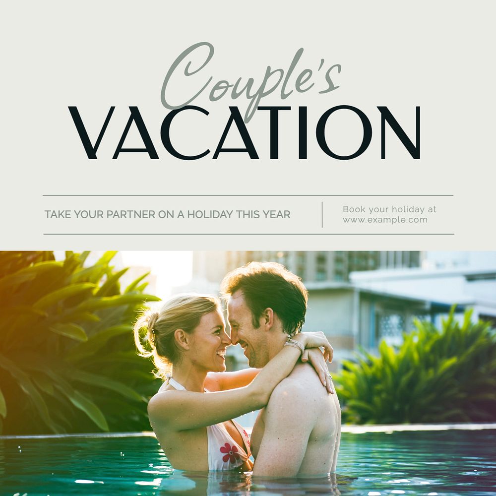 Couple's vacation Instagram post template, editable text