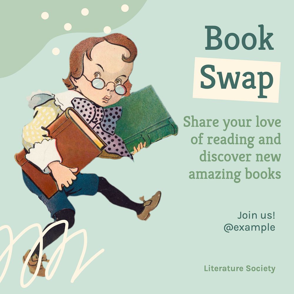 Book swap Instagram post template, editable text