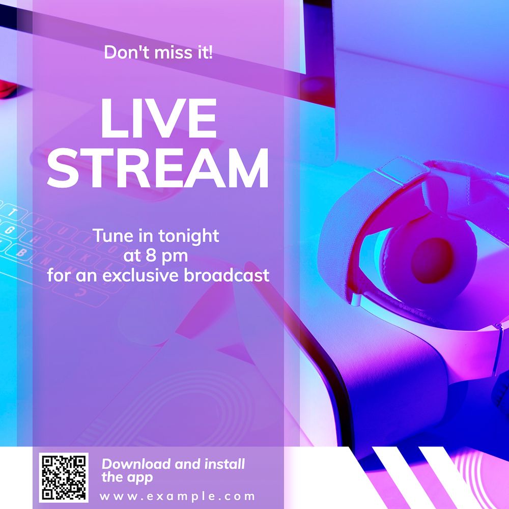 Live stream Instagram post template, editable text