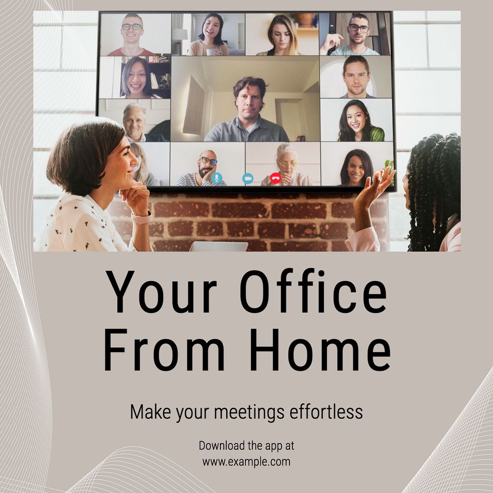 Office from home Instagram post template, editable text