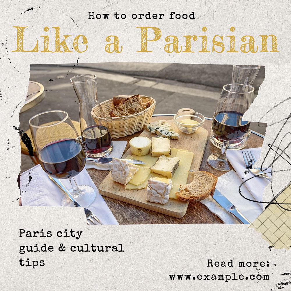 Food travel guide Instagram post template, editable text