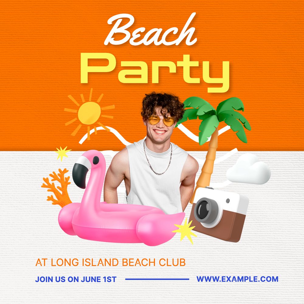 Beach party Instagram post template, editable text