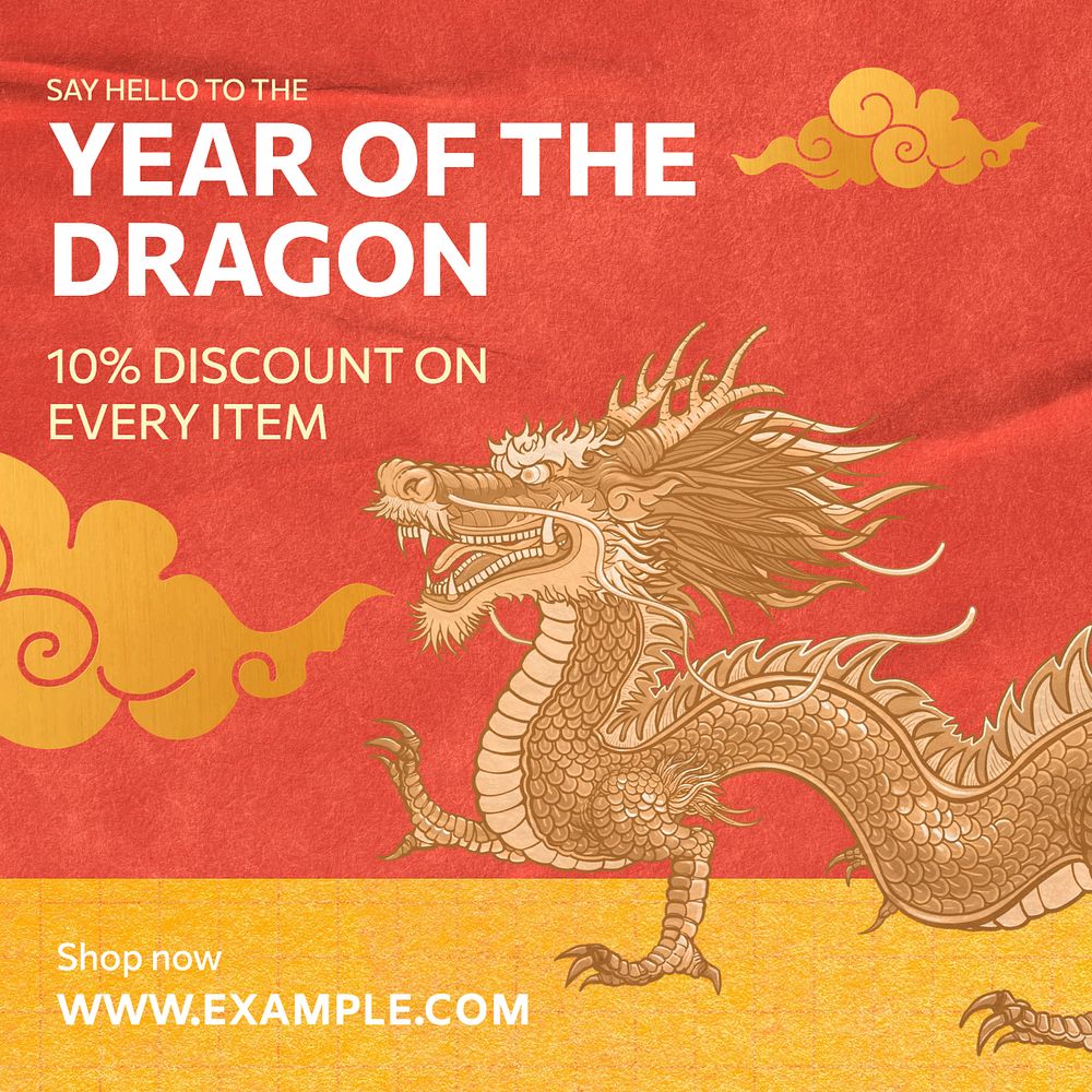 Year of dragon Instagram post template, editable text