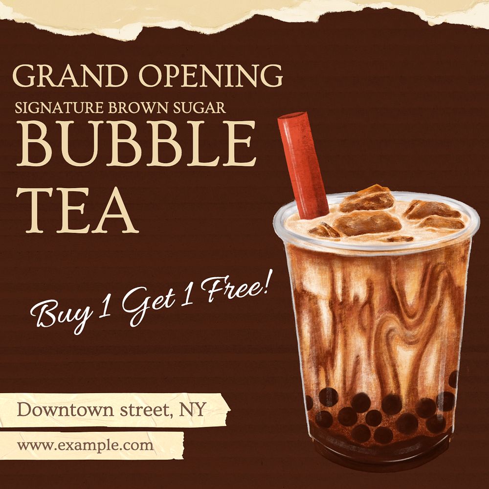 Bubble tea Instagram post template, editable text