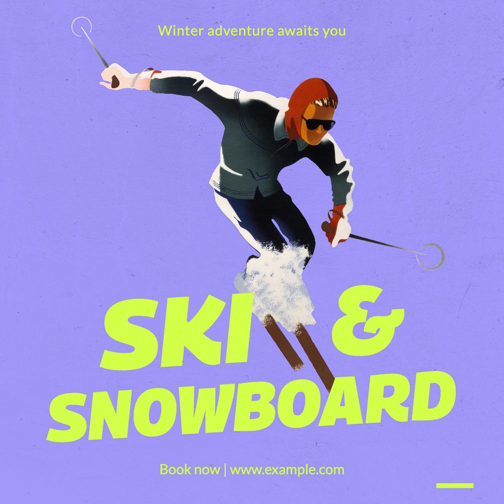 Ski & snowboard Instagram post template, editable text