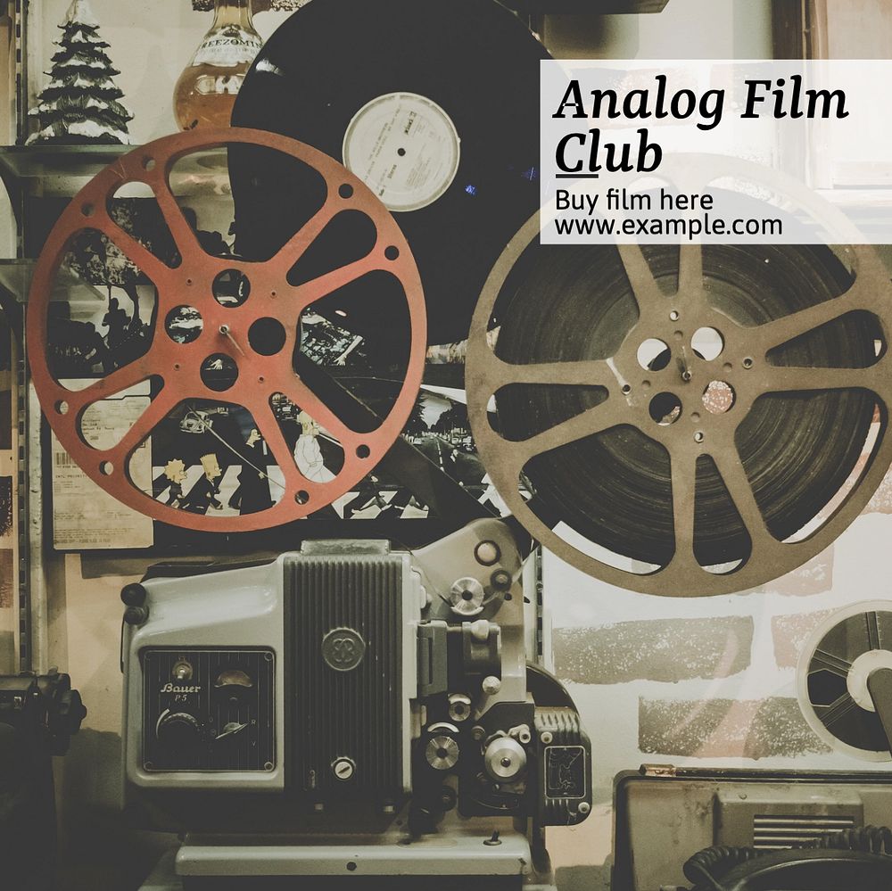 Analog film club Instagram post template, editable text