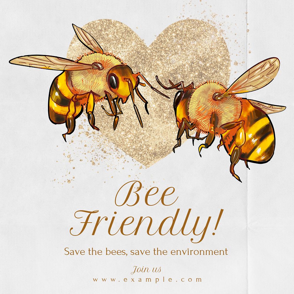 Bee friendly Instagram post template, editable text