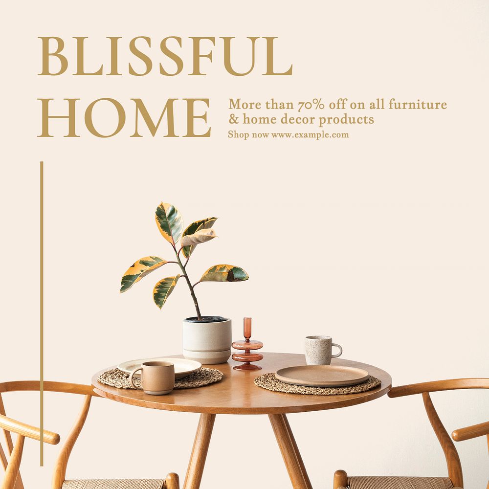 Blissful home Instagram post template, editable text