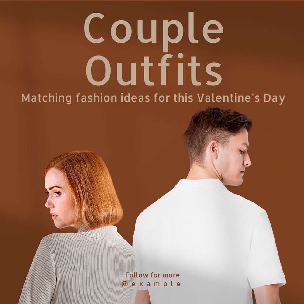 Couple outfits Instagram post template, editable text