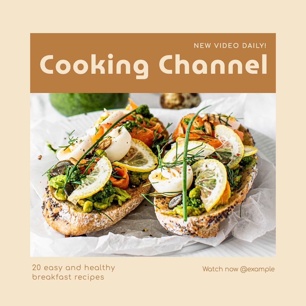 Breakfast recipes Instagram post template, editable text