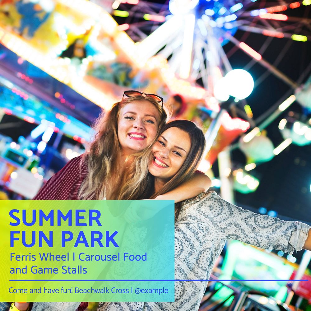 Summer fun park Instagram post template, editable text