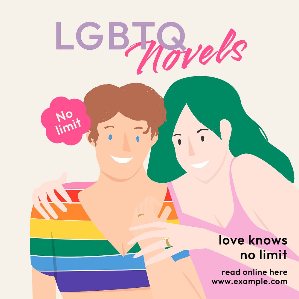 LGBTQ novels Instagram post template, editable text