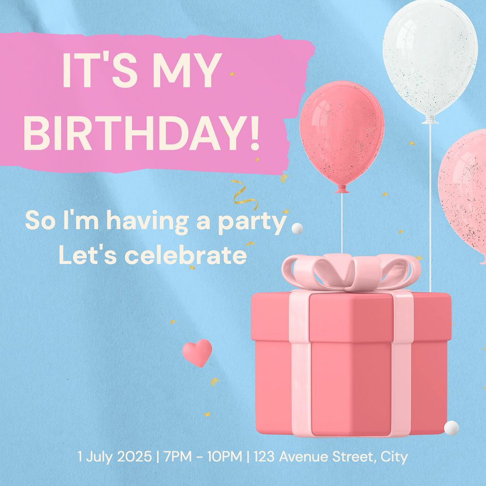 Birthday party Instagram post template, editable text