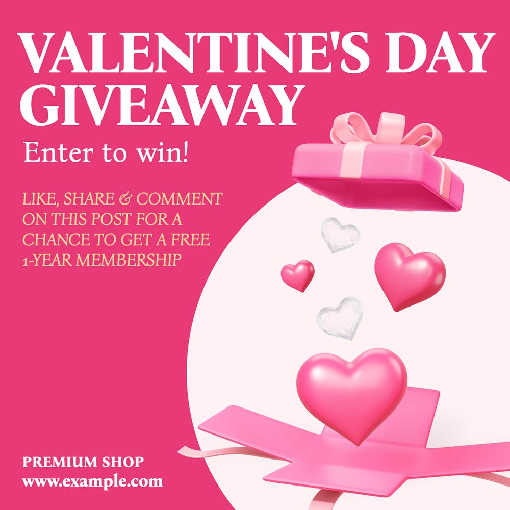 Valentine's day giveaway Instagram post template, editable text