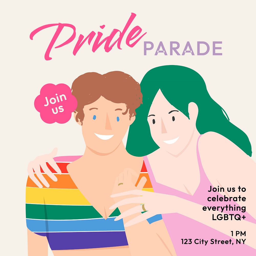 Pride parade Instagram post template, editable text