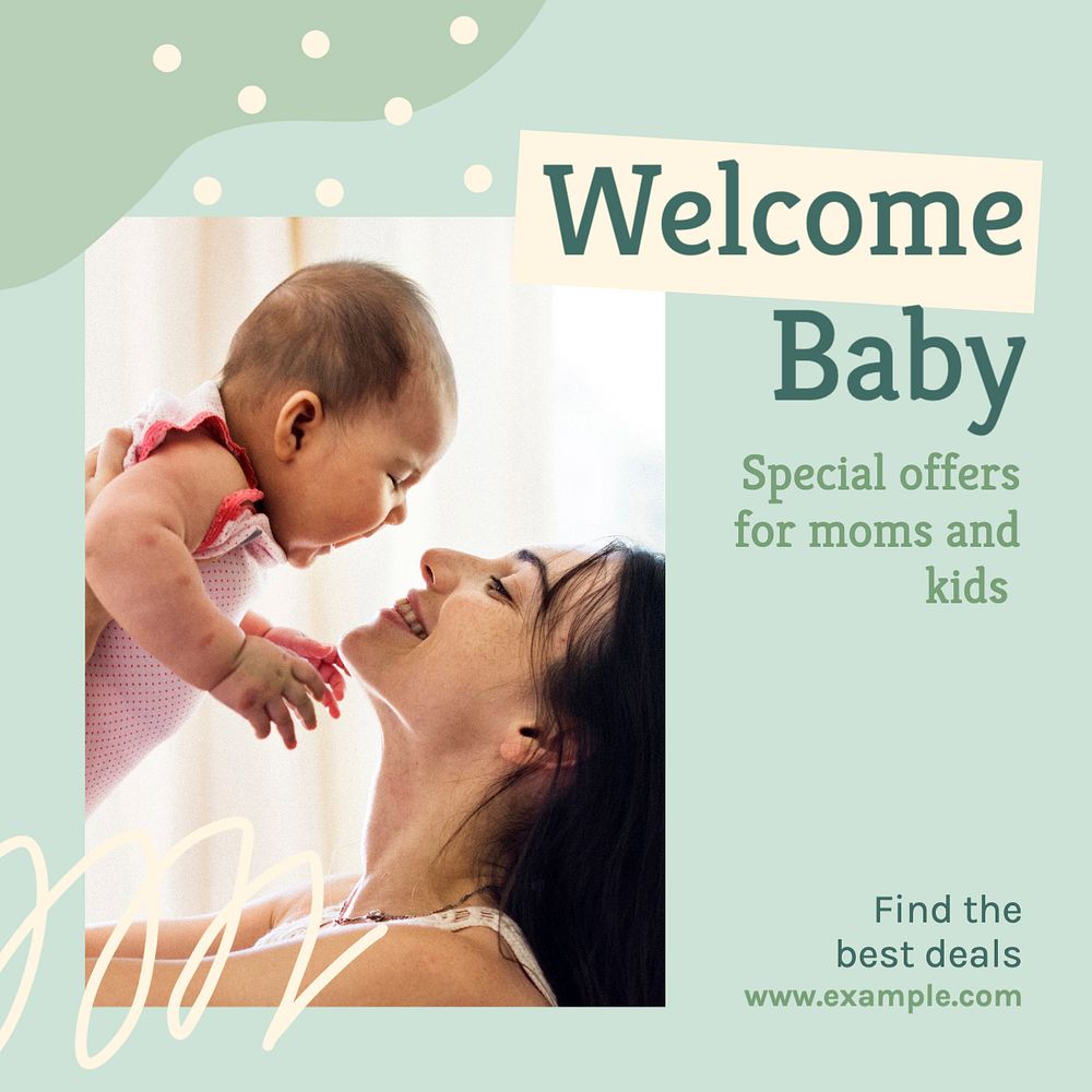 Mom & kid special offer Instagram post template, editable text