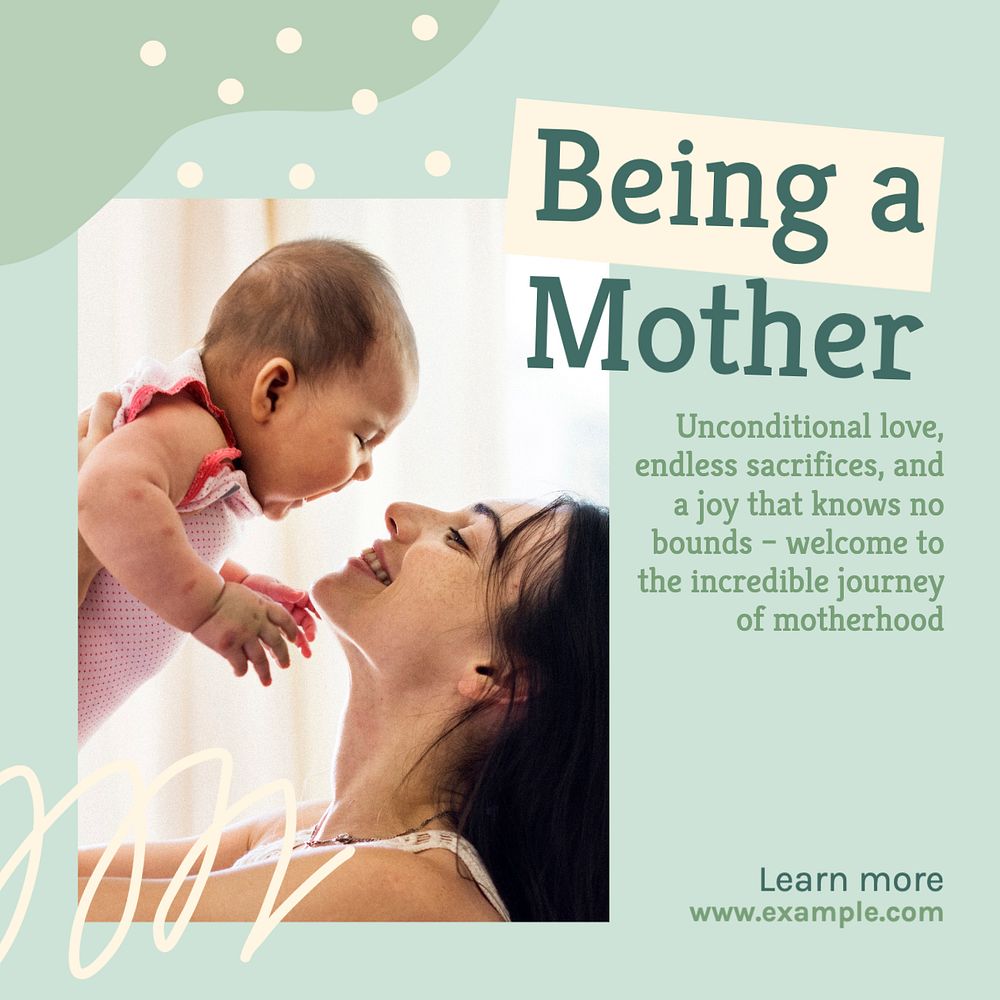 Being a mother Instagram post template, editable text