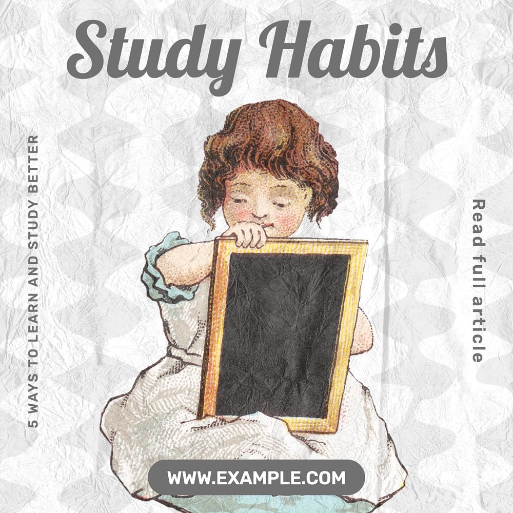 Study habits Instagram post template, editable text