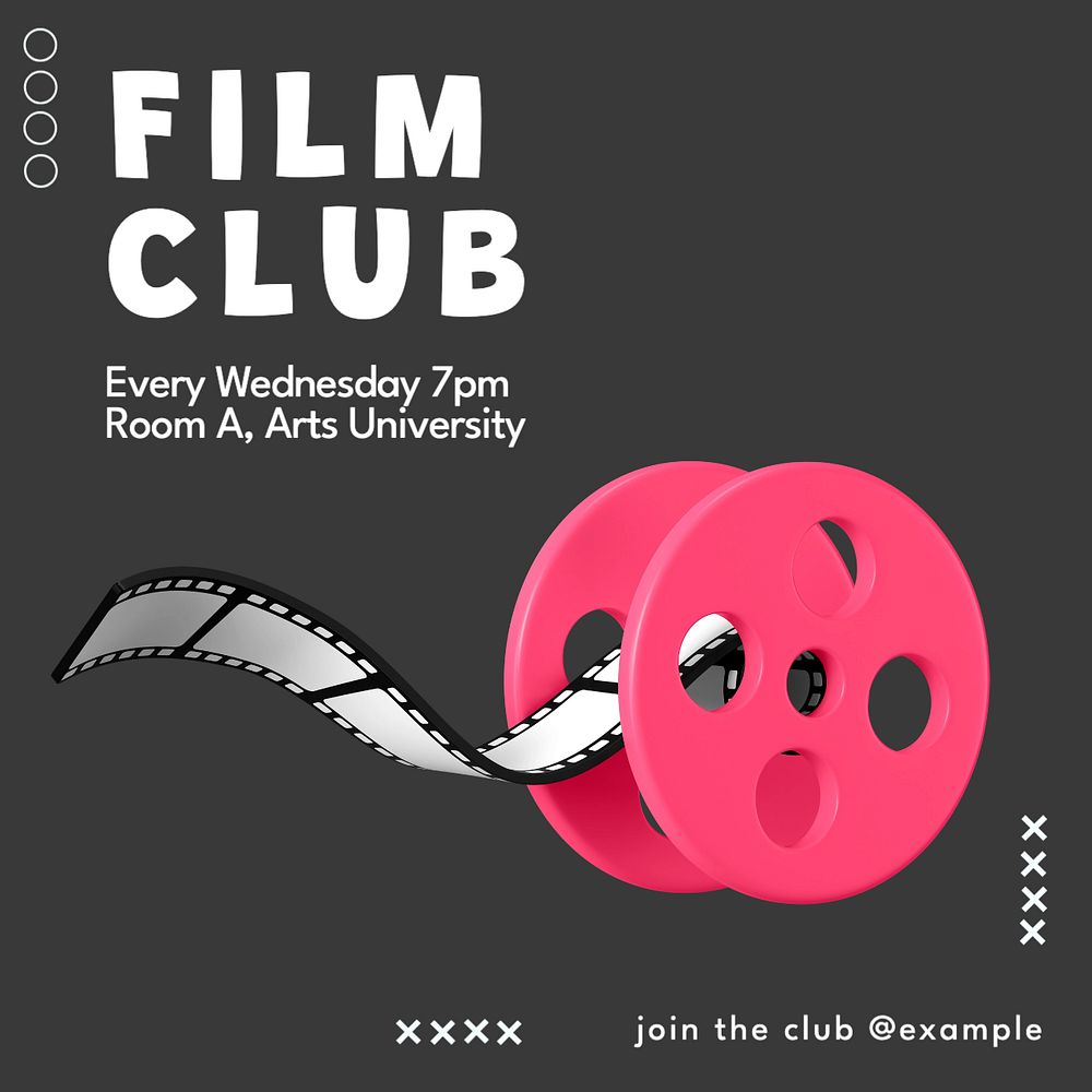 Film club Instagram post template, editable text