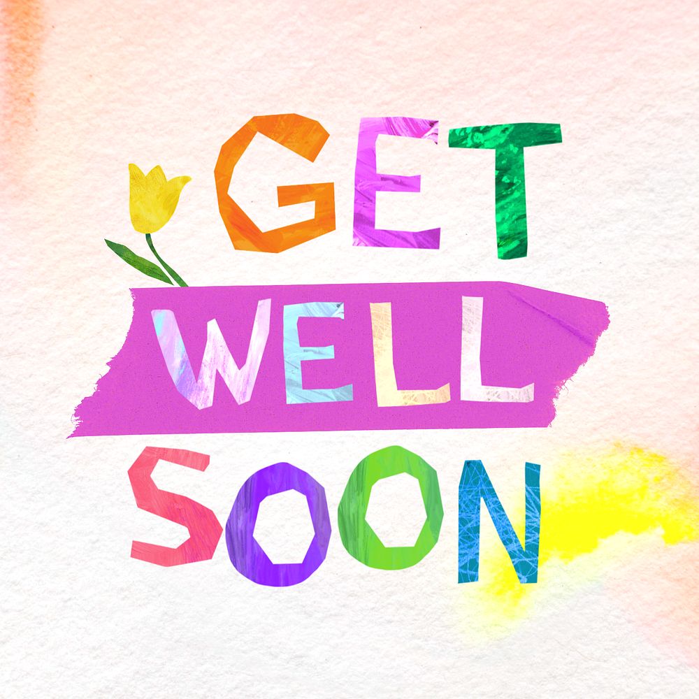 Get well soon word, paper craft collage, editable design