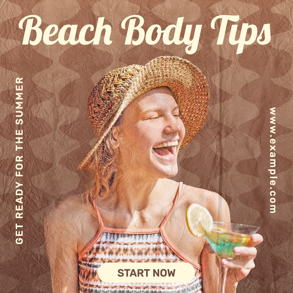 Beach body tips Instagram post template, editable text