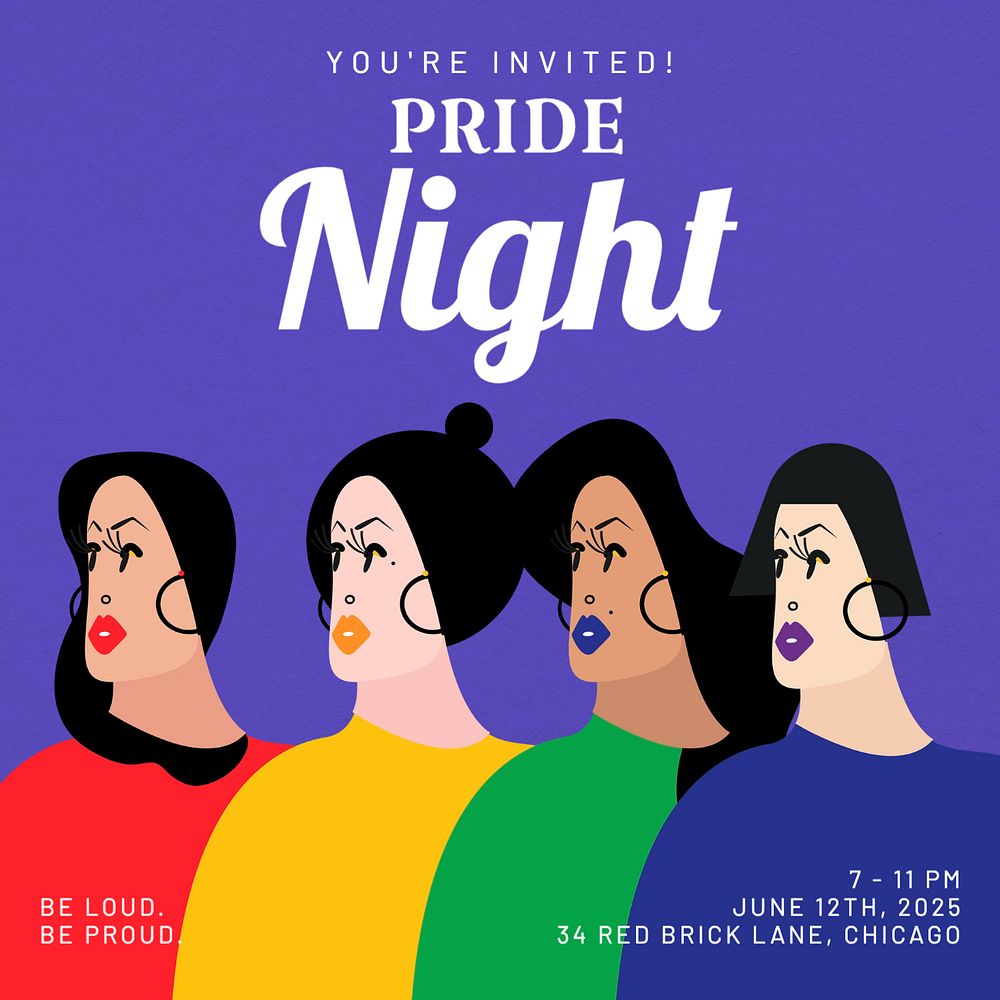 Pride night Instagram post template, editable text