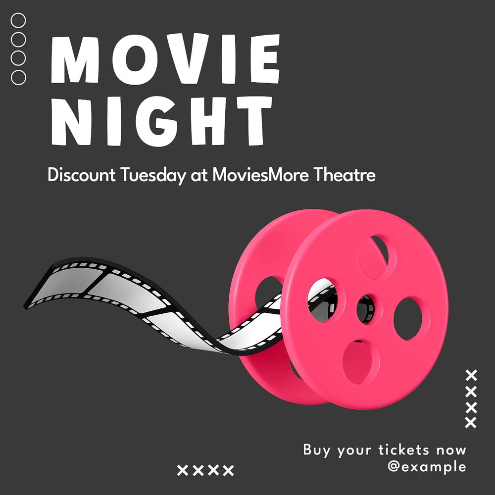 Movie night Instagram post template, editable text