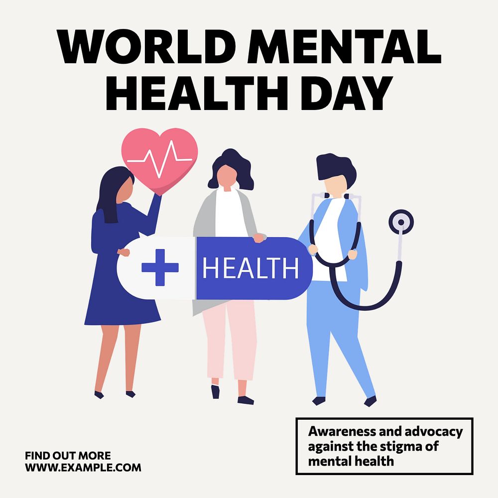 Mental health day Instagram post template, editable text