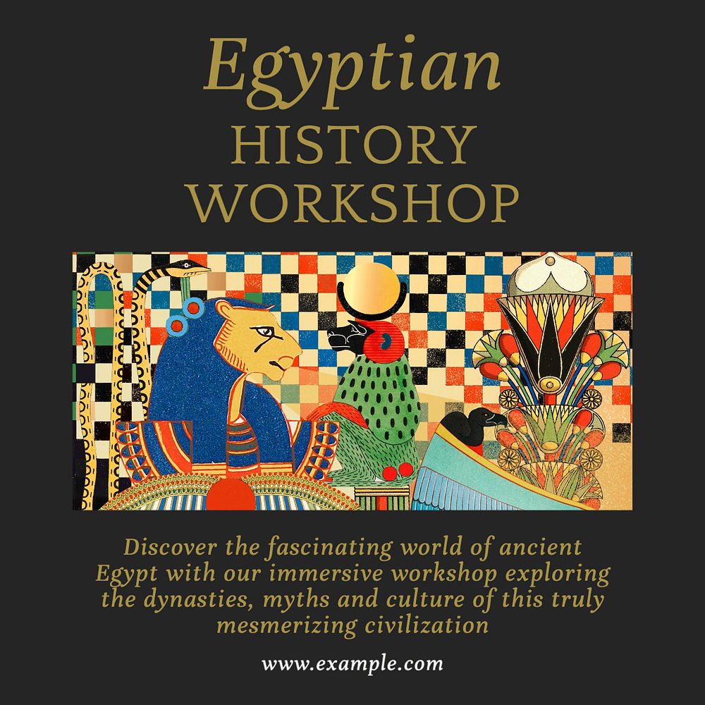 Egyptian history workshop Instagram post template, editable text