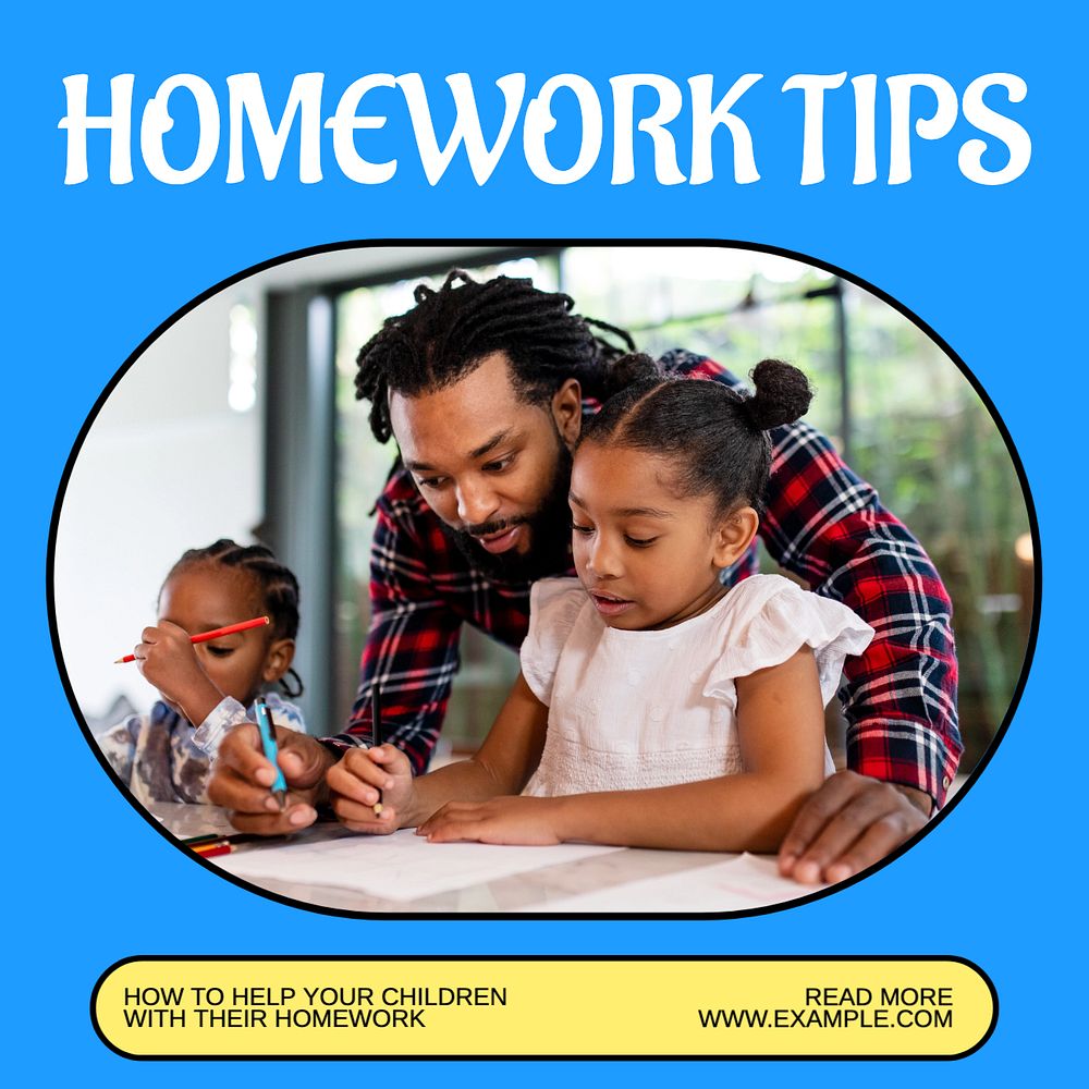 Homework tips Instagram post template, editable text