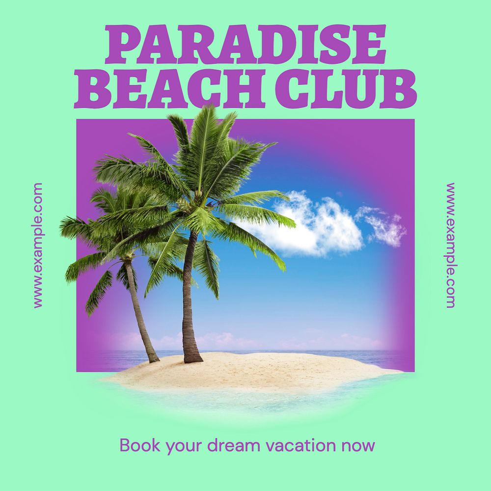 Paradise beach club Instagram post template, editable text