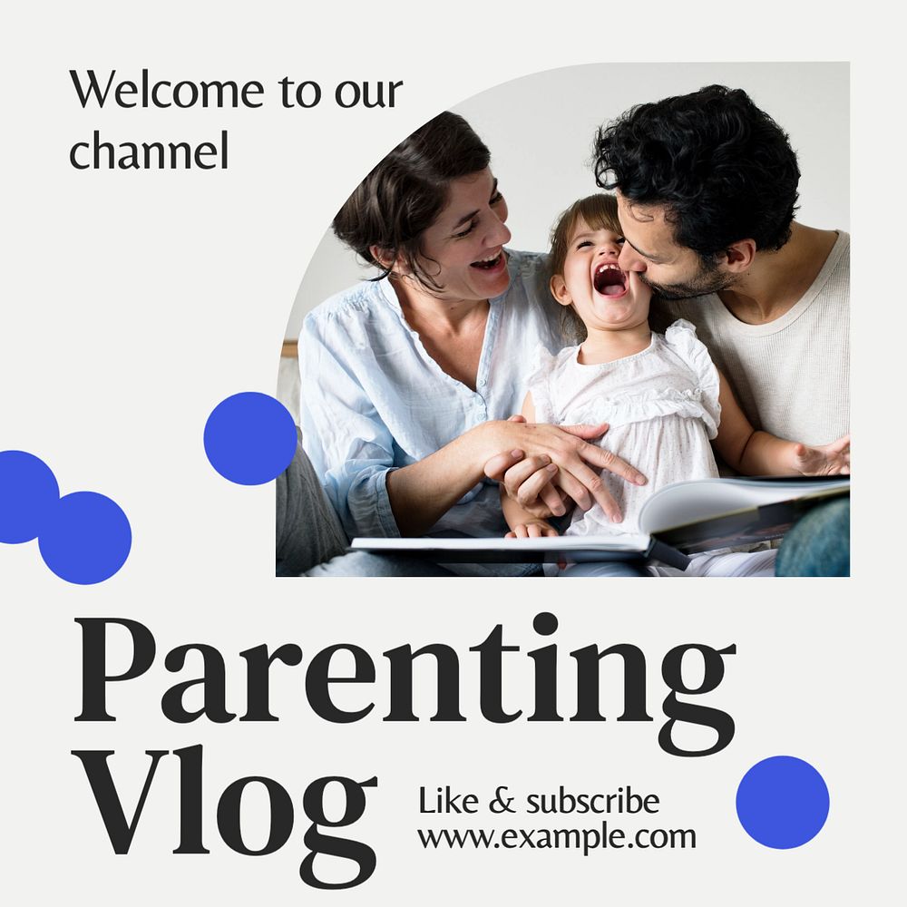 Parenting vlog Instagram post template, editable text