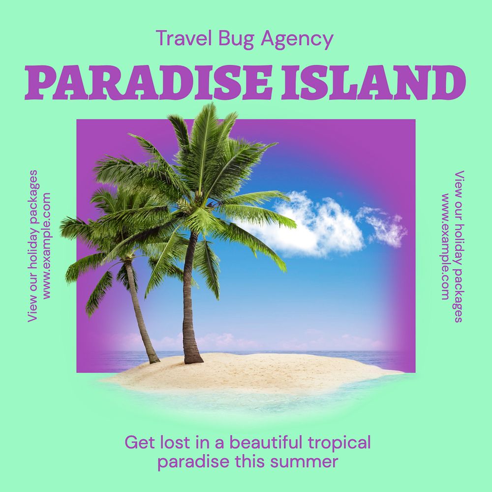 Paradise island Instagram post template, editable text