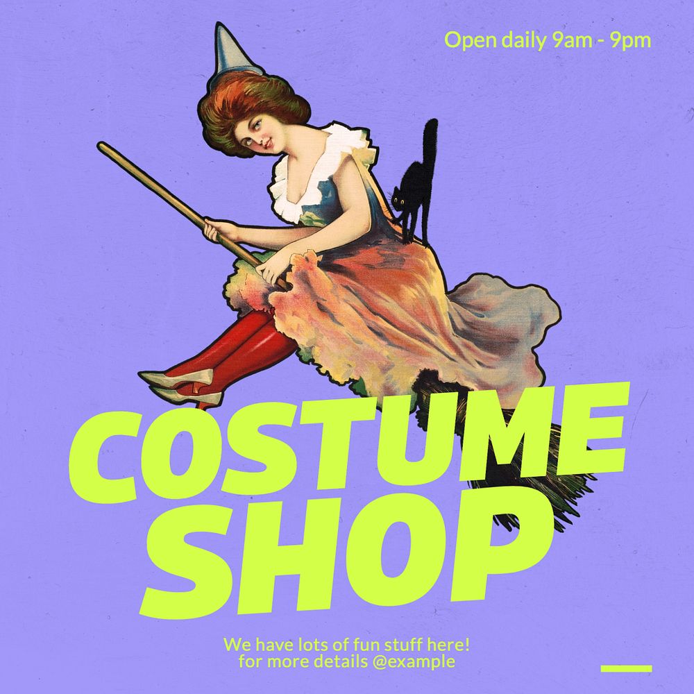 Costume shop Instagram post template, editable text