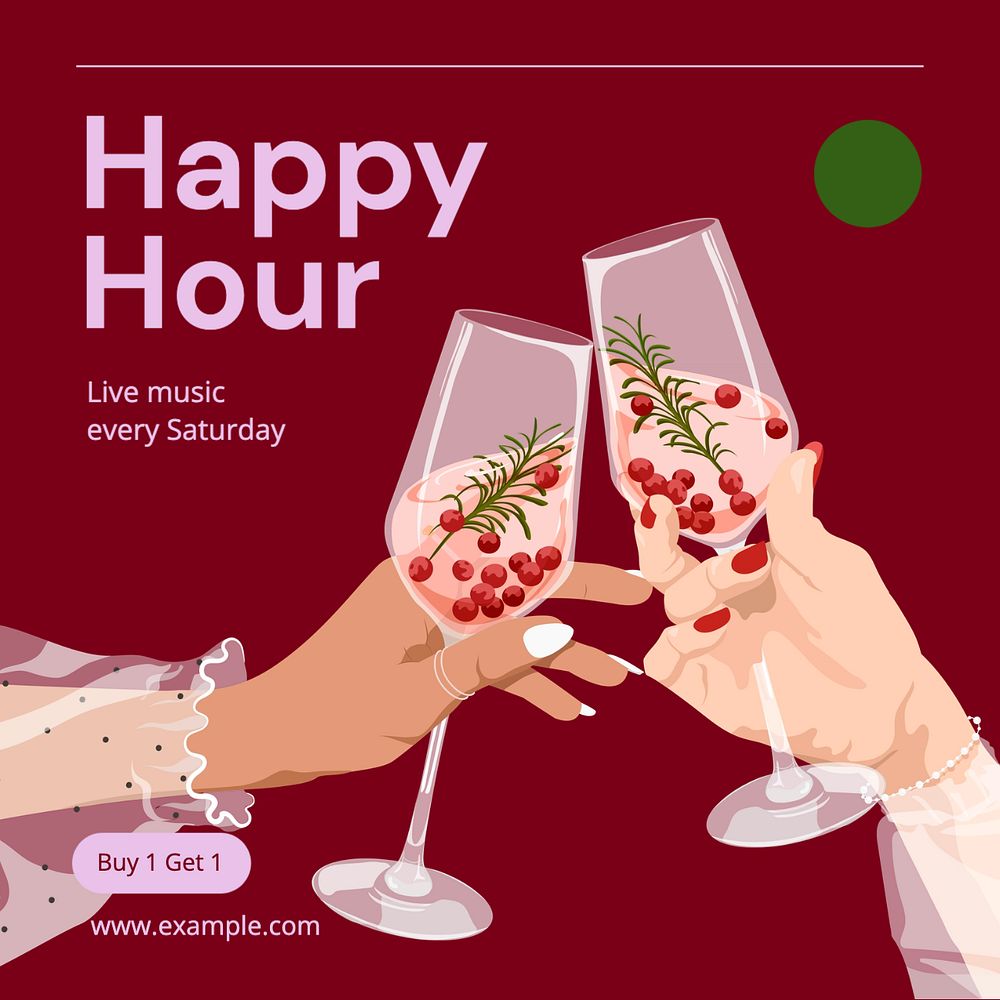 Happy hour Instagram post template, editable text