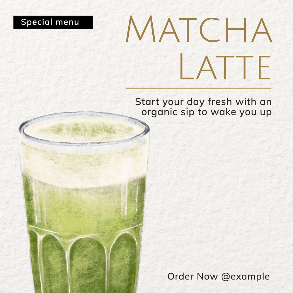 Matcha latte Instagram post template, editable text