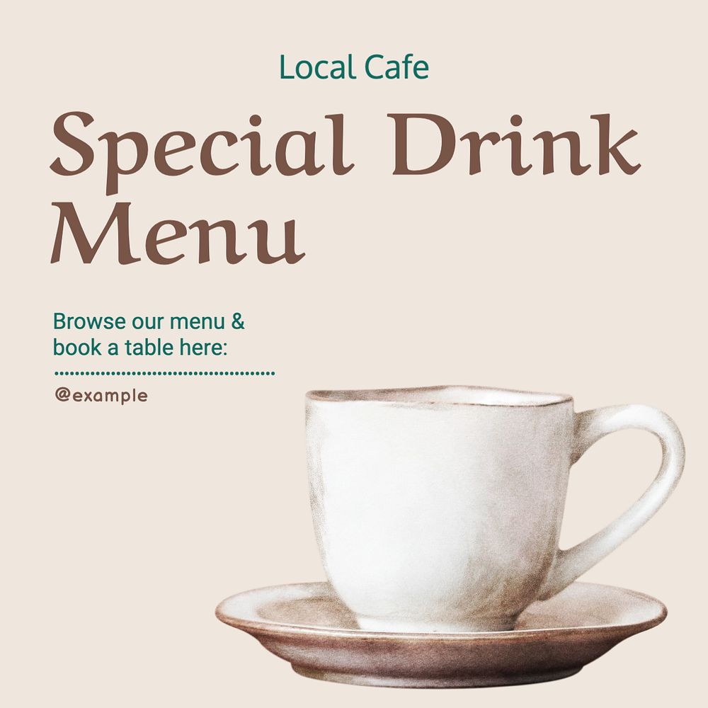 Special drink menu Instagram post template, editable text