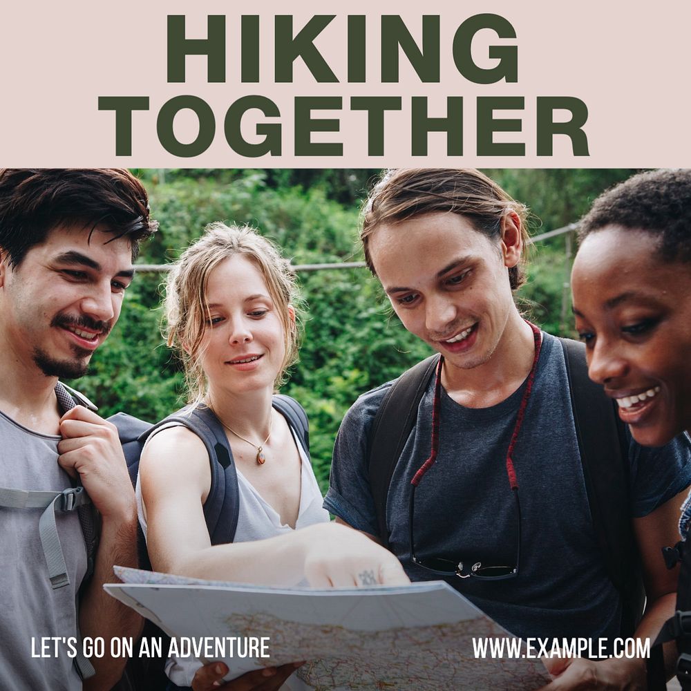 Hiking club Instagram post template, editable text