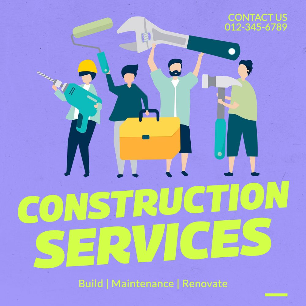 Construction service Instagram post template, editable text