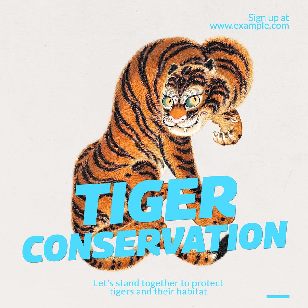 Tiger conservation Instagram post template, editable text