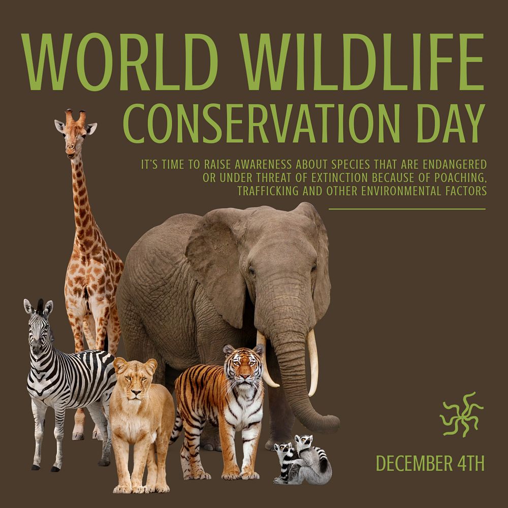 Wildlife conservation day Instagram post template, editable text