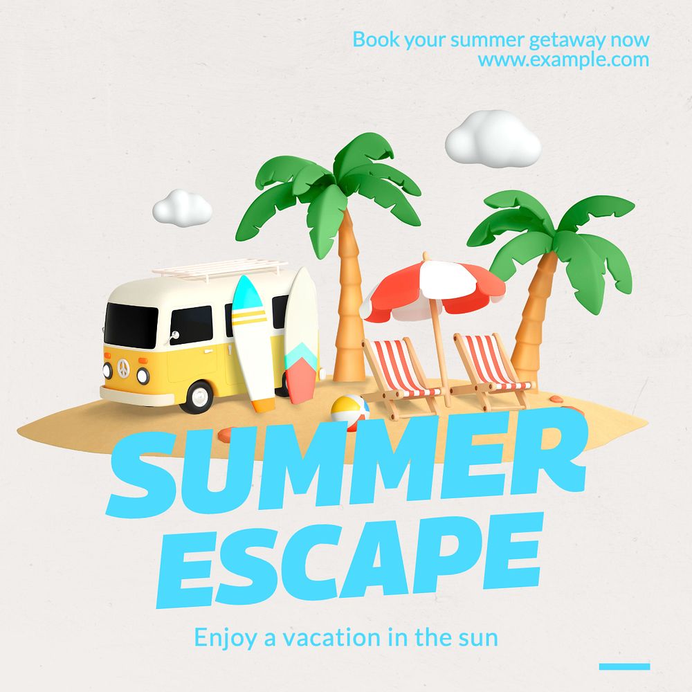 Summer escape Instagram post template, editable text