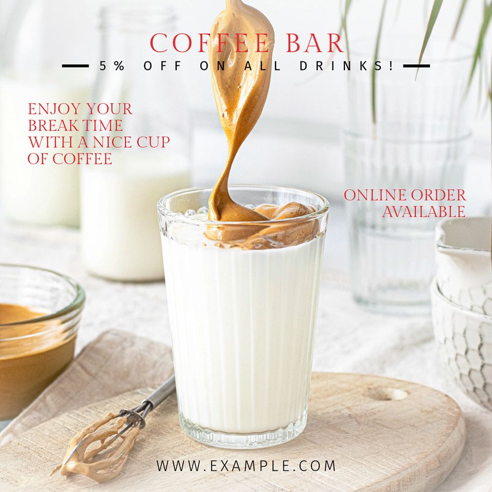 Coffee shop Instagram post template, editable text