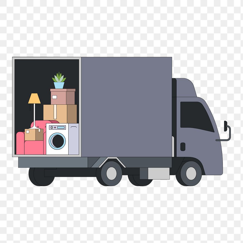 Gray moving truck, flat illustration, editable design