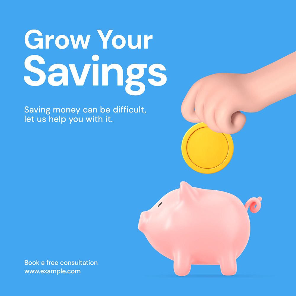 Grow your savings Instagram post template, editable text