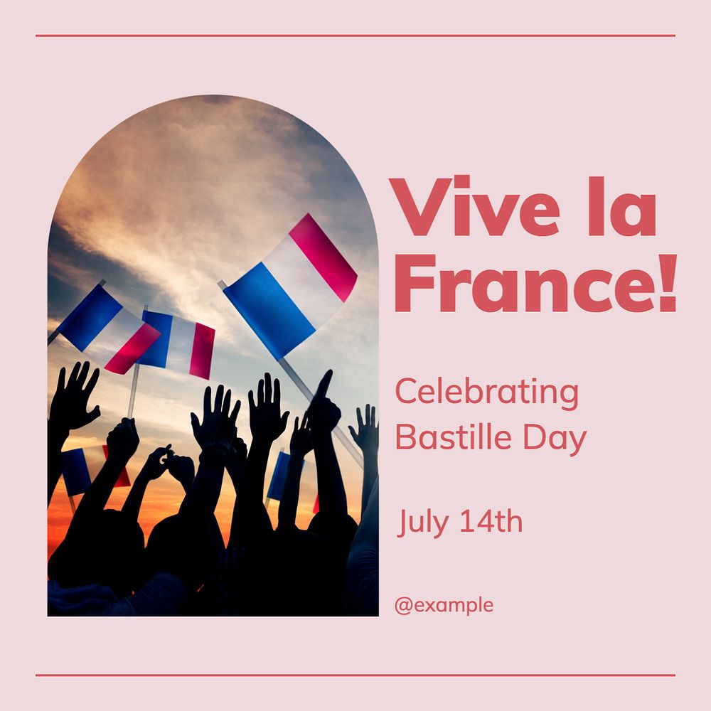 France, Bastille day Instagram post template, editable text