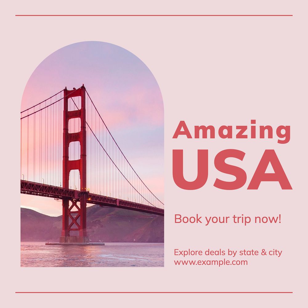 USA travel Instagram post template, editable text